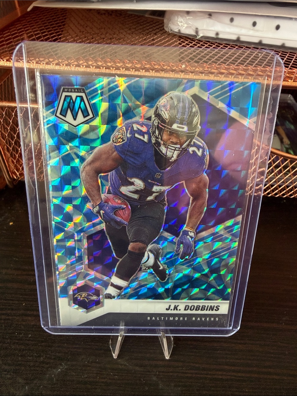 Baltimore Ravens J.K. Dobbins Football Trading Card - Blue Holographic Mosaic